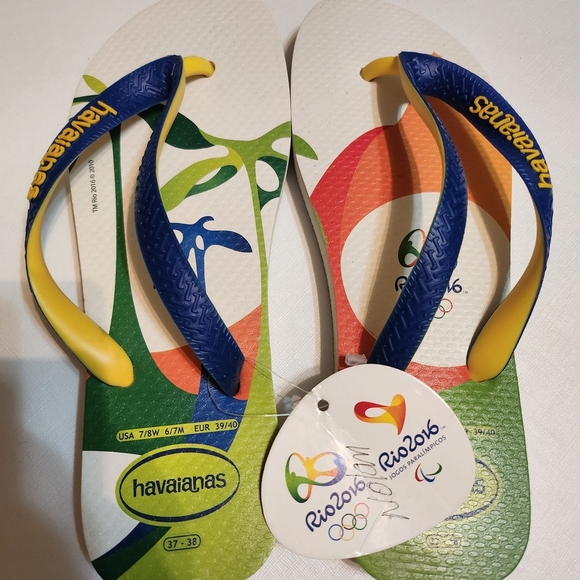 Havaianas  SUMMER OLYMPICS 2016 Blue and Yellow Sandals NWT - Picture 8 of 9